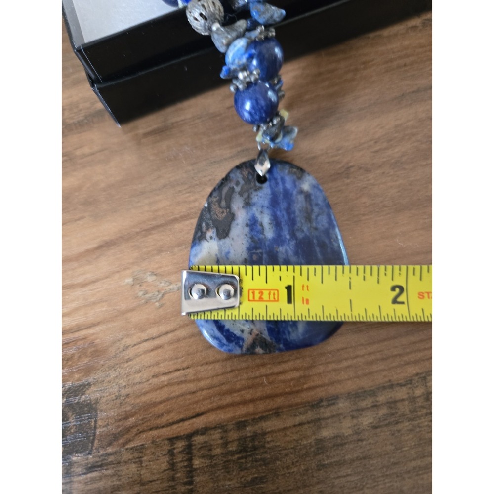 Vintage Sodalite Pendant Beaded Necklace Lapis Lazuli 18K GF Clamp Deep Blue - Picture 11 of 11